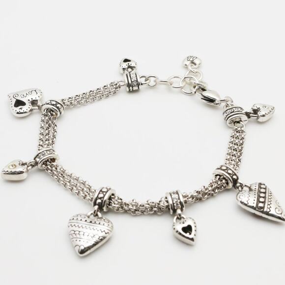Designer BRIGHTON beaded Cubic Zirconia Heart Charms Bracelet - Picture 3 of 11